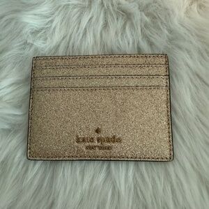 Kate Spade Glimmer Boxed Glitter Small Slim Card Holder Gold